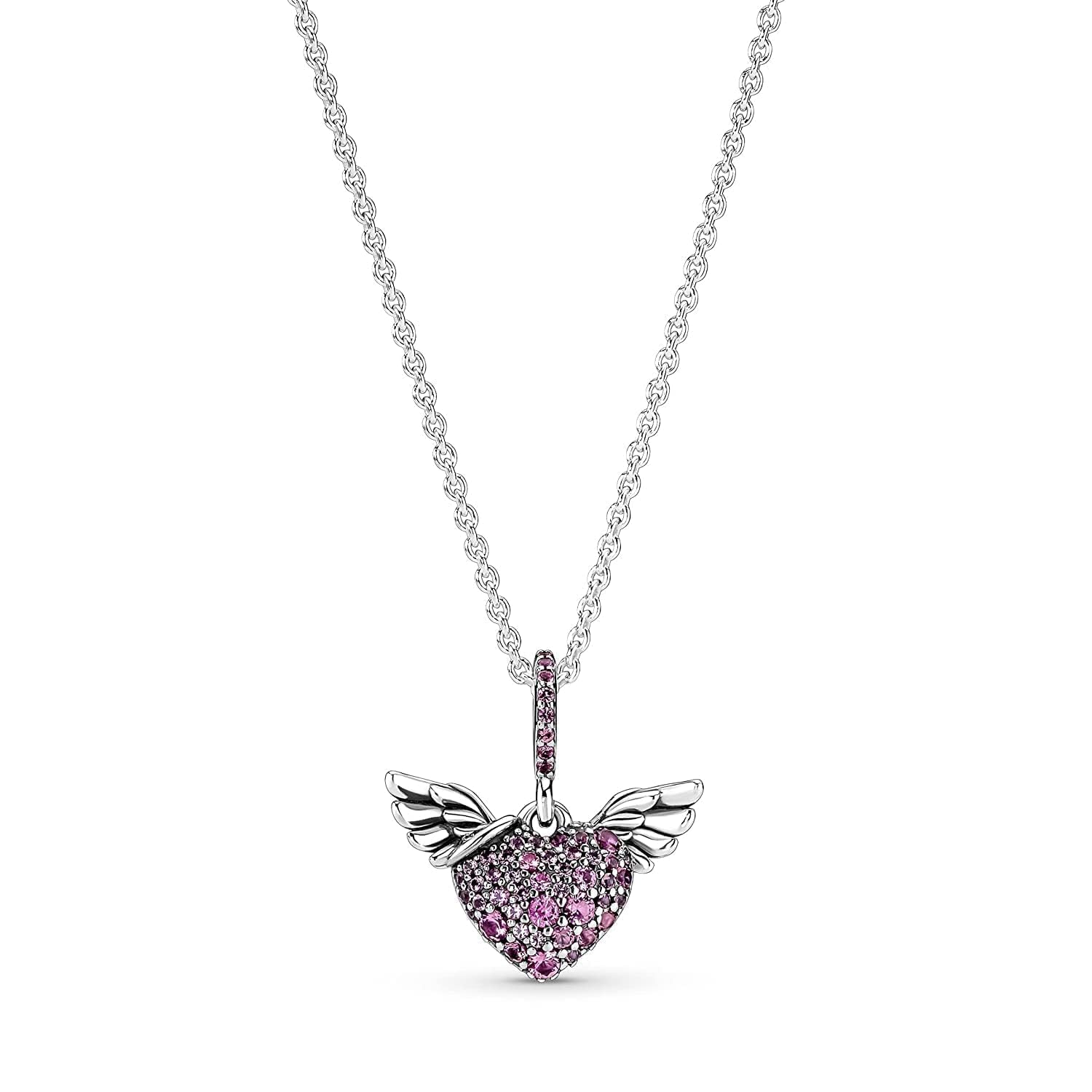 Pandora 398505C02-45 Pave Heart & Angel Wings Necklace Sterling Silver with Crystals Size 45