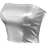 MixMatchy Women's Casual Strapless Print Tube Tops Strapless Sleeveless Bandeau Tops