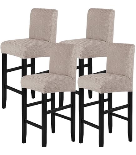 Lot de 4 housses de tabouret de bar carrées/rectangulaires - Antidérapantes, amovibles et lavables avec sangles élastiques en bas pour salle à manger, salon, coiffeuse