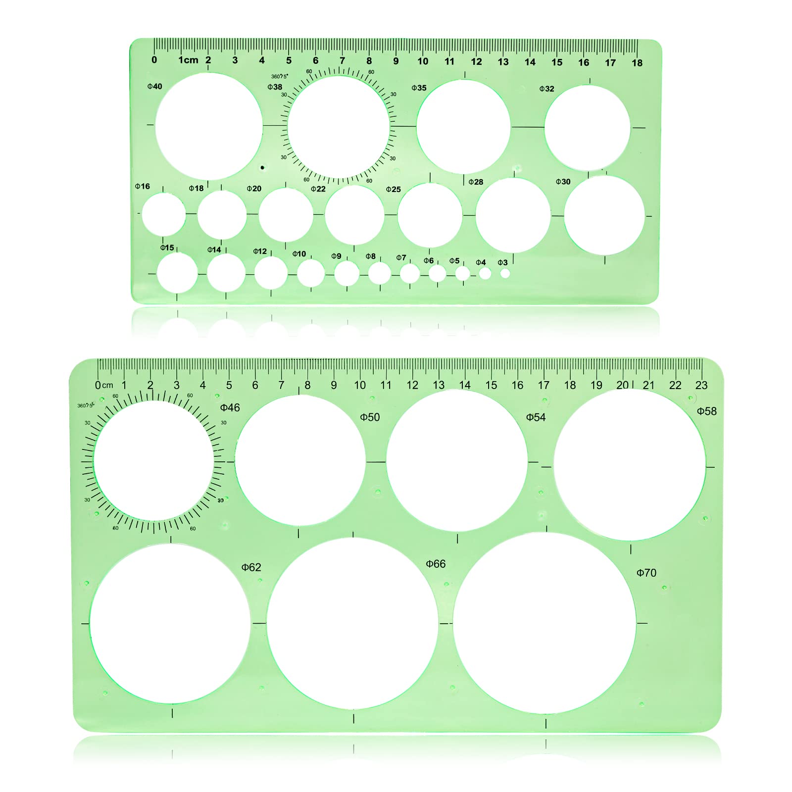 2 Pcs Circle Drawing Tool, Circle Template Ruler, Green Circle Stencils, Ruler Quilling Tool, Drawing Stencils for Office Painting Design, Studying