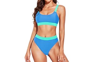 Tempt Me Women Two Piece High Waisted Bikini Swimsuits with Bottoms Teen Scoop Neck Sport Bathing Suits