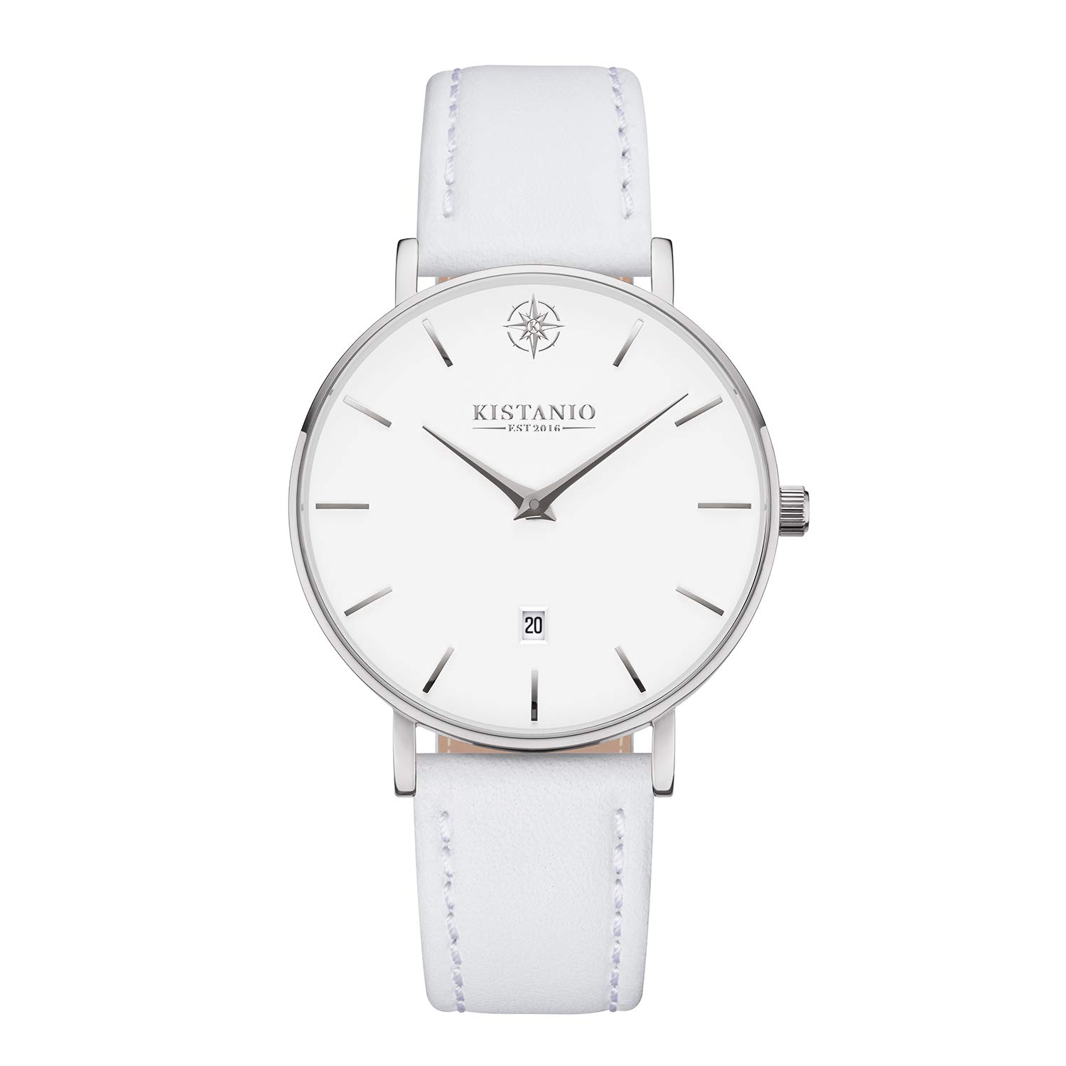 Kistanio Moyen Women's Watch Stainless Steel Sapphire Glass with White Leather Strap SI-WH-L-WH