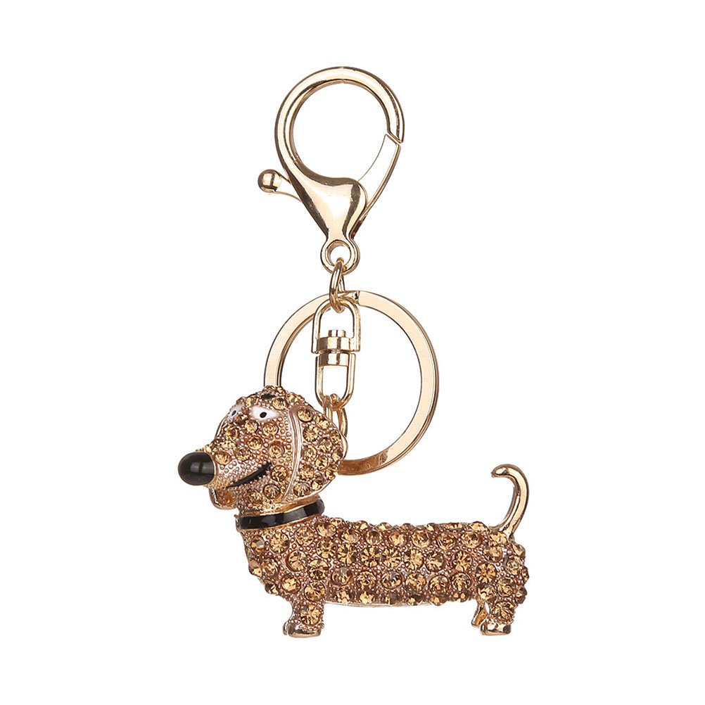 Crystal Dog Keyring Decorative Pendant Keychain for Handbag and Car Trinket Souvenir (Golden)