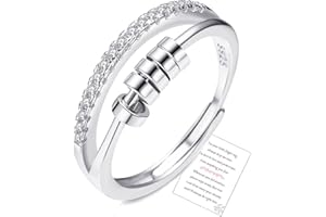 OOOPEL Sterling Silver Anxiety Ring With Inspirational Card,S925 Adjustable Fidget Rings For Anxiety Women Cubic Zirconia Spinner Ring For Stress Relief With Jewelry Box Bague Anxiete Femme