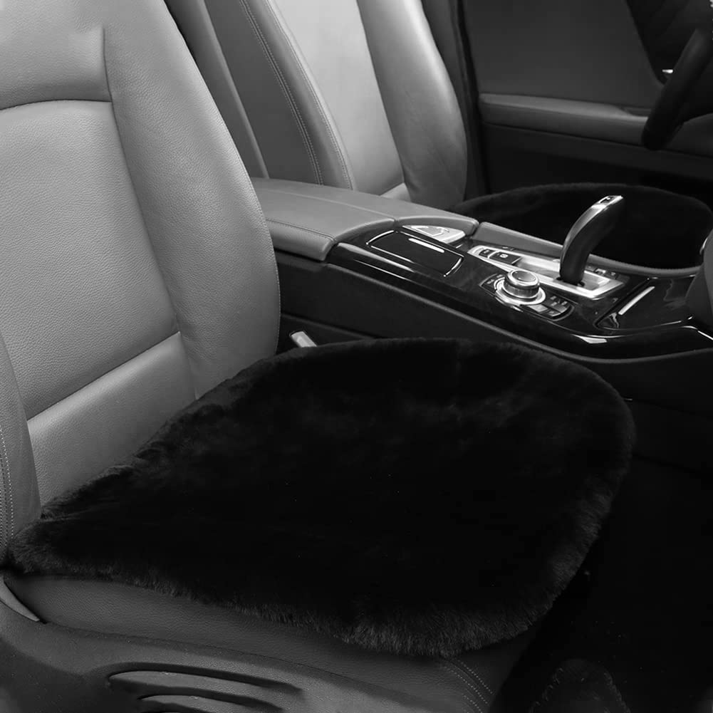 Photo 1 of IRIWOOL Genuine Sheepskin Auto Seat Pad, Australian Soft Wool Seat Cover Breathable and Sweat-Wicking Comfort Warm Universal Fit,19.2 inch x19.2 inch (Front seat Cushion 2pcs, Black)