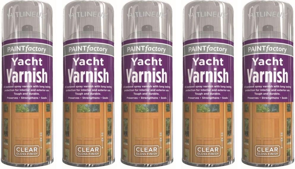 HitlineUK 5x Yacht Varnish Spray 400ML Gloss Finish Wood Paint