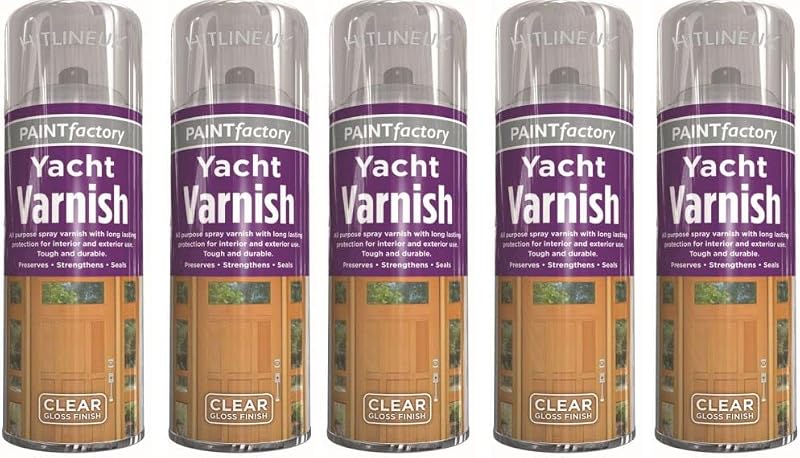 HitlineUK 5x Yacht Varnish Spray 400ML Gloss Finish Wood Paint