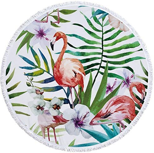 The Weekend Collection Large Mandala Round Beach Towel with Tassels (Flamingo 2)