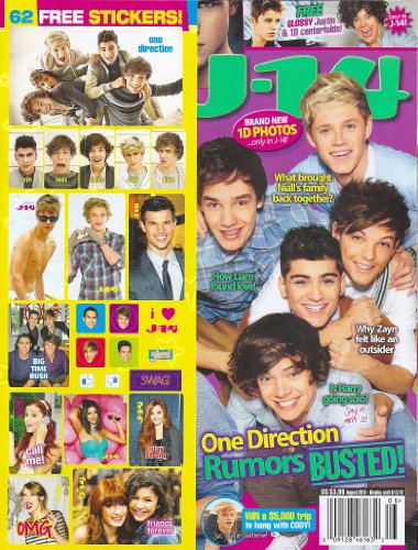 One Direction (1D), Justin Bieber, Selena Gomez, Miley Cyrus, Liam Hemsworth, 62 FREE STICKERS - August, 2012 J-14 Magazine
