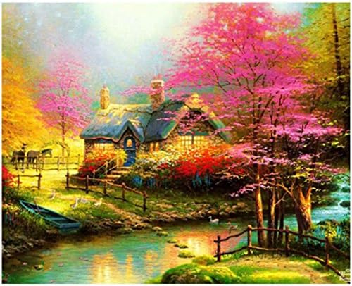 KEATTL DIY 5D Diamond Painting Number Kits, Full Square Drill Pink Forest Embroidery Wall Decoration