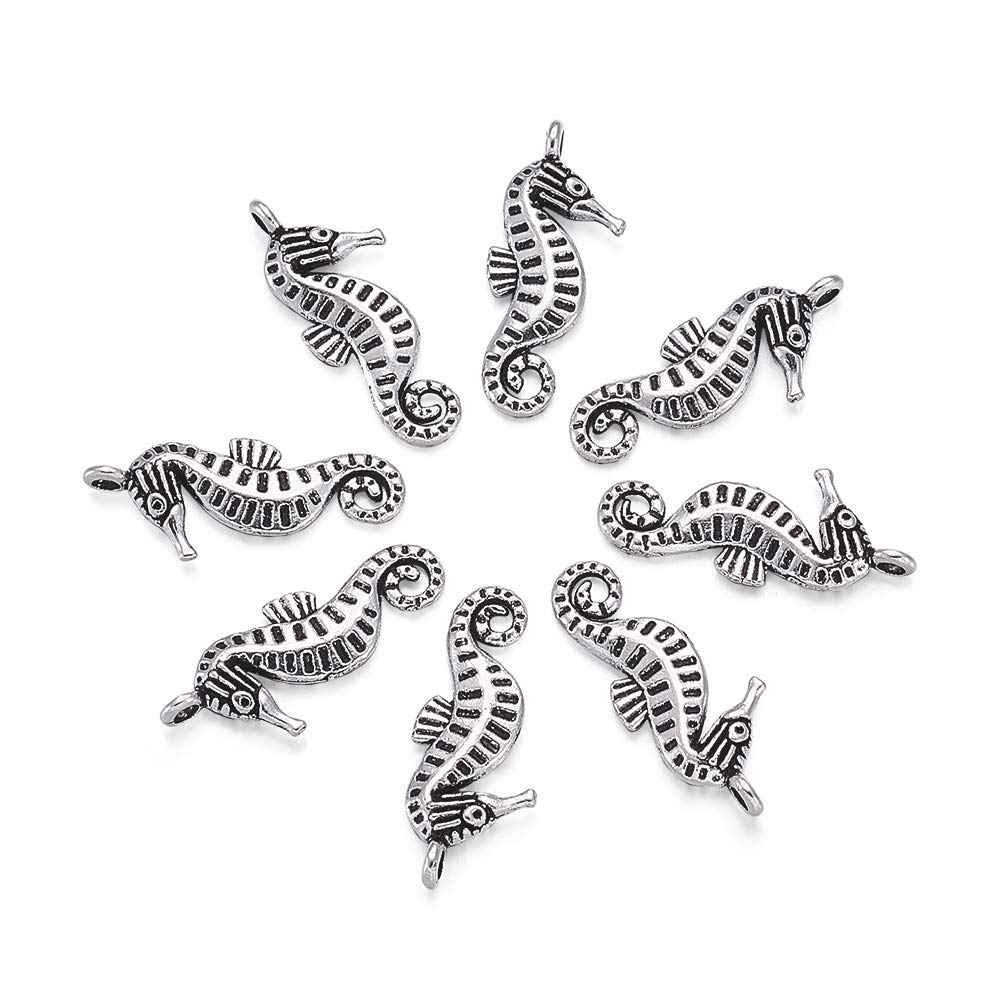 Craftdady Tibetan Silver Dangle Pendants Metal Antique Charms Hanging Ornament Star Bee Heart Vintage Pendants Seahorse Eiffel Tower Footprint Pendant for Jewelry Necklace Bracelet Earring Making