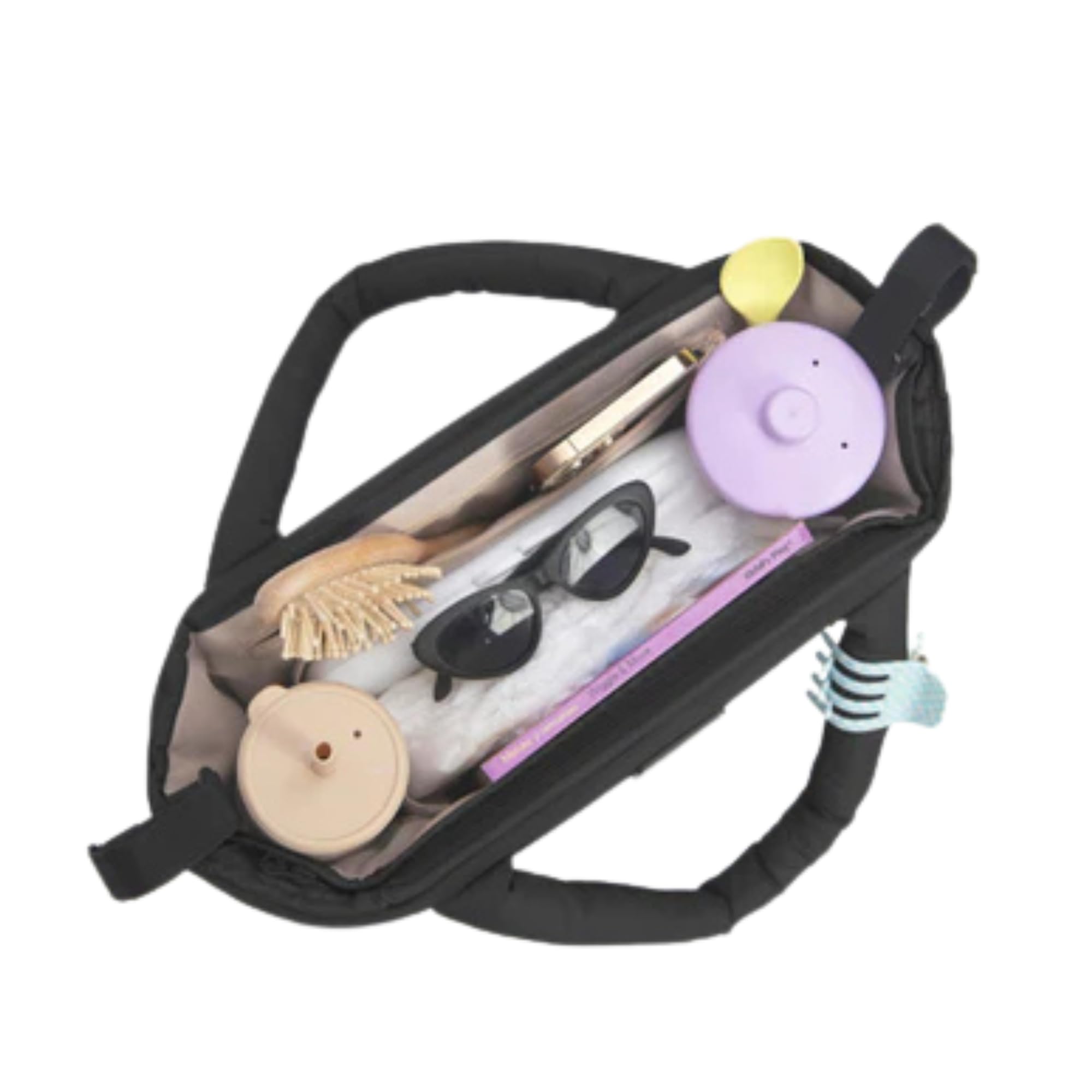 Photo 1 of 7 A.M. Universal Stroller Organizer Bag - Easy Grab Top Handles, Stroller Caddy with Cup Holder, 3 Open Compartments, Adjustable Stroller Straps & Zippered Wallet Pocket | (Black)
