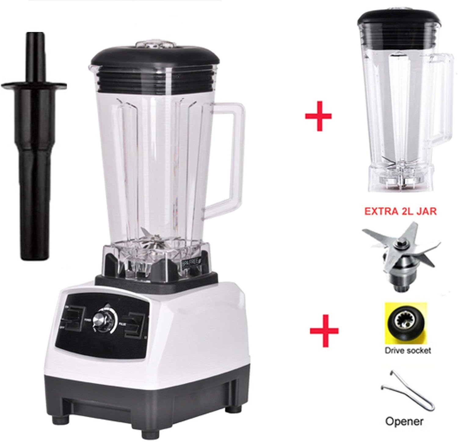 Eu/Us/Uk/Au Plug 3Hp 2200W Heavy Duty Professional Blender Mixer Juicer High Power Fruit Food Processor Ice Smoothie,White 2L Jar 3 Parts,Eu Plug