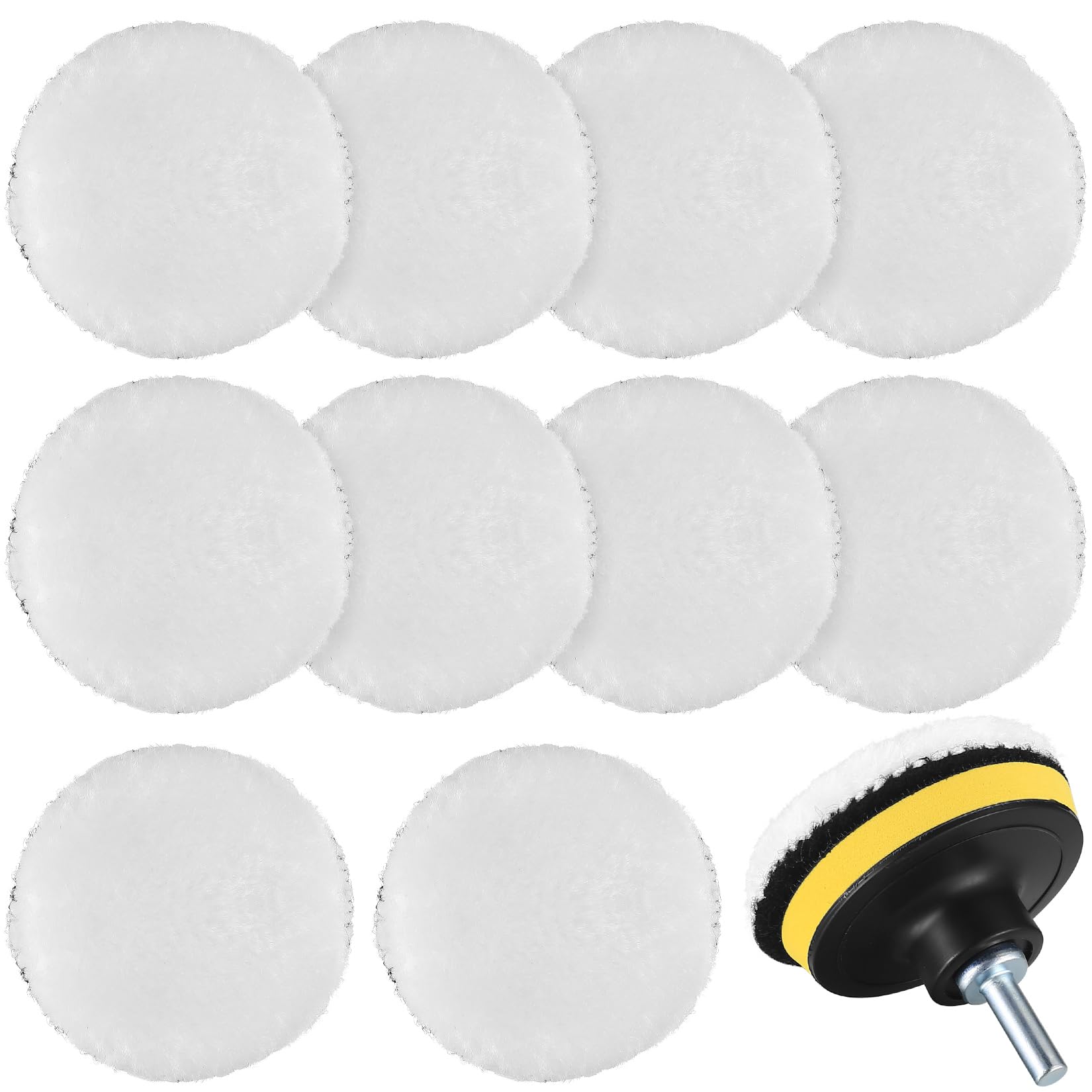 Photo 1 of 10 Pcs Wool Polishing Buffing Pads, 3 Inch Car Polishing Buffing Wheel with Hook and Loop Back for Drill Buffer Attachment, Car Buffer Polisher Kit for Cars Polish, Waxing, & Compound Cutting