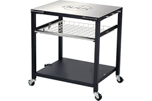 NUUK Double-Shelf Movable Outdoor Pizza Oven Table, 24" x 30" Stainless Steel Commercial Multifunctional Food Prep Worktable with Drawer on Wheels