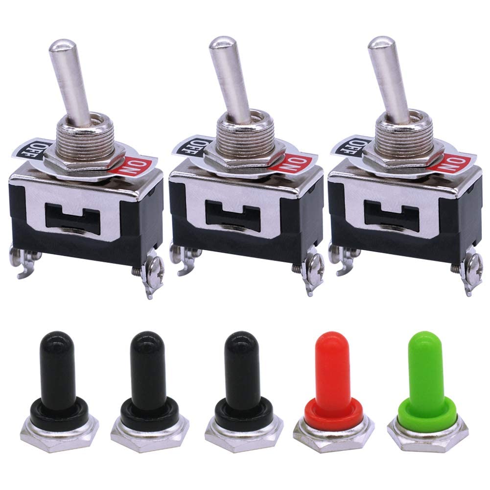 mxuteuk 3pcs Heavy Duty Rocker Toggle Switch 15A 250V SPST ON/OFF 2 Terminal 2 Position + 5pcs Metal Knob Cover Cap Waterproof,Ten-1021-5mz-B101