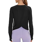 HODOSPORTS Womens Workout Tops Cropped Athletic Shirts Split Back Long Sleeve Gym Active Running Shirt Loose Fit UPF 50+