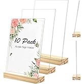 10 PCS Wood Place Card Holders, L/T Shape Wood Acrylic Sign Holder, Suitable for Vertical or Slant Back Display in Weddings, Restaurants, Offices