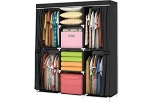 YOUUD Portable Closet 50 Inch Wardrobe for Hanging Clothes with Non-Woven Fabric Cover, 4 Hang Rods and 4 Storage Organizer Shelves, Brown, Quick and Easy Assembly