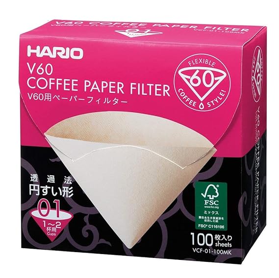 Hario V60 Paper Coffee Filters, Size 01, 100 Count, Natural