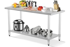 DKELI Stainless Steel Work Table NSF Commercial Worktable with Adjustable Shelf, 24 X 60 Inches, Scratch Resistant Heavy Duty Metal Food Prep Table for Garage Restaurant Kitchen