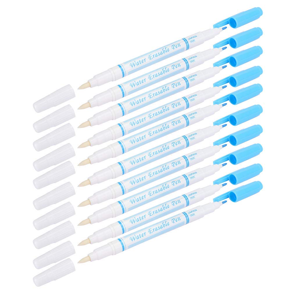 10pcs Double Head Disappearing Erasable Ink Fabric Marker Pen Vanishing Air Erasable Ink Makring Pen for Sewing Cloth Tool(Blue)