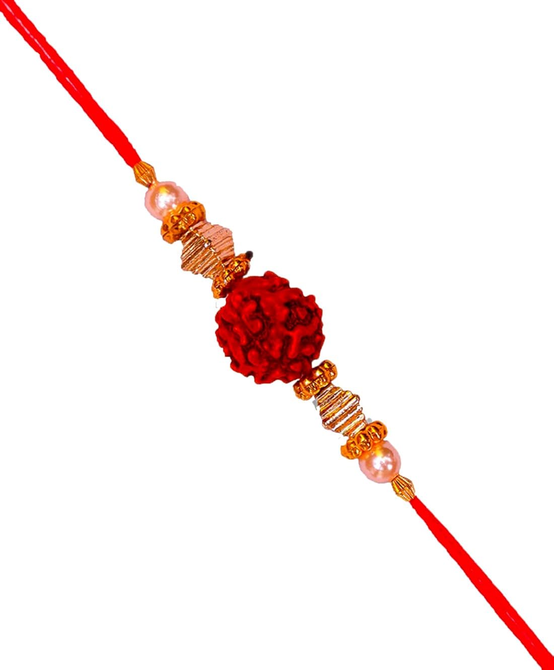 dms retail single rudraksh rakhi with roli chawal/rakhi for brother/rakshabandhan rakhi/rudraksh rakhi/pearl rakhi/divine rakhi/rakhi designs/rakhi for