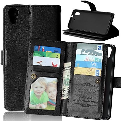 HTC Desire 626 5.0Inch Wallet Case,PU Leather Magnetic Closure Flip Stand Wallet Cover Case with 9 Card Slot Cash Clip Stand Holder