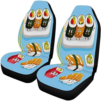 Amazon Interestprint おもしろい寿司絵文字のかわいい顔文字のフロントシートカバー2枚セット ユニバーサルフィット 車 セダン トラック Suv バン用 Interestprint スポーツファングッズ