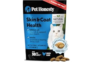 PET HONESTY Cat Skin & Coat Health Chews – Crunchy & Creamy Treats with Omegas, Vitamin C & E, Biotin – Soothes Itchy, Dry Skin, Reduces Shedding & Promotes a Shiny Coat – Cat Vitamins (Chicken 30-Day Supply)