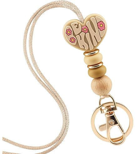 Cute Be Kind ID Badge Holder With Wooden Bead Lanyard - Adjustable Neck Lanyard For Work