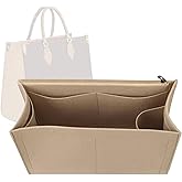 Lckaey Purse Insert For ONTHEGO PM MM GM Wallet Tote - Felt Organizer - With Zipper Pocket 1081Khaki-L