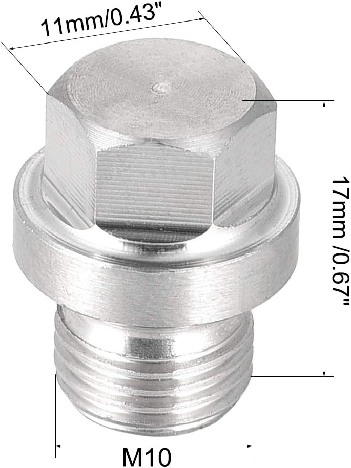 sourcing map M10 X 1 Male Outer Hex Head Plug - 304 Stainless Steel Solid Thread Corrosion Resistant Bung Plug Pipe Fitting 3Pcs - Image 3