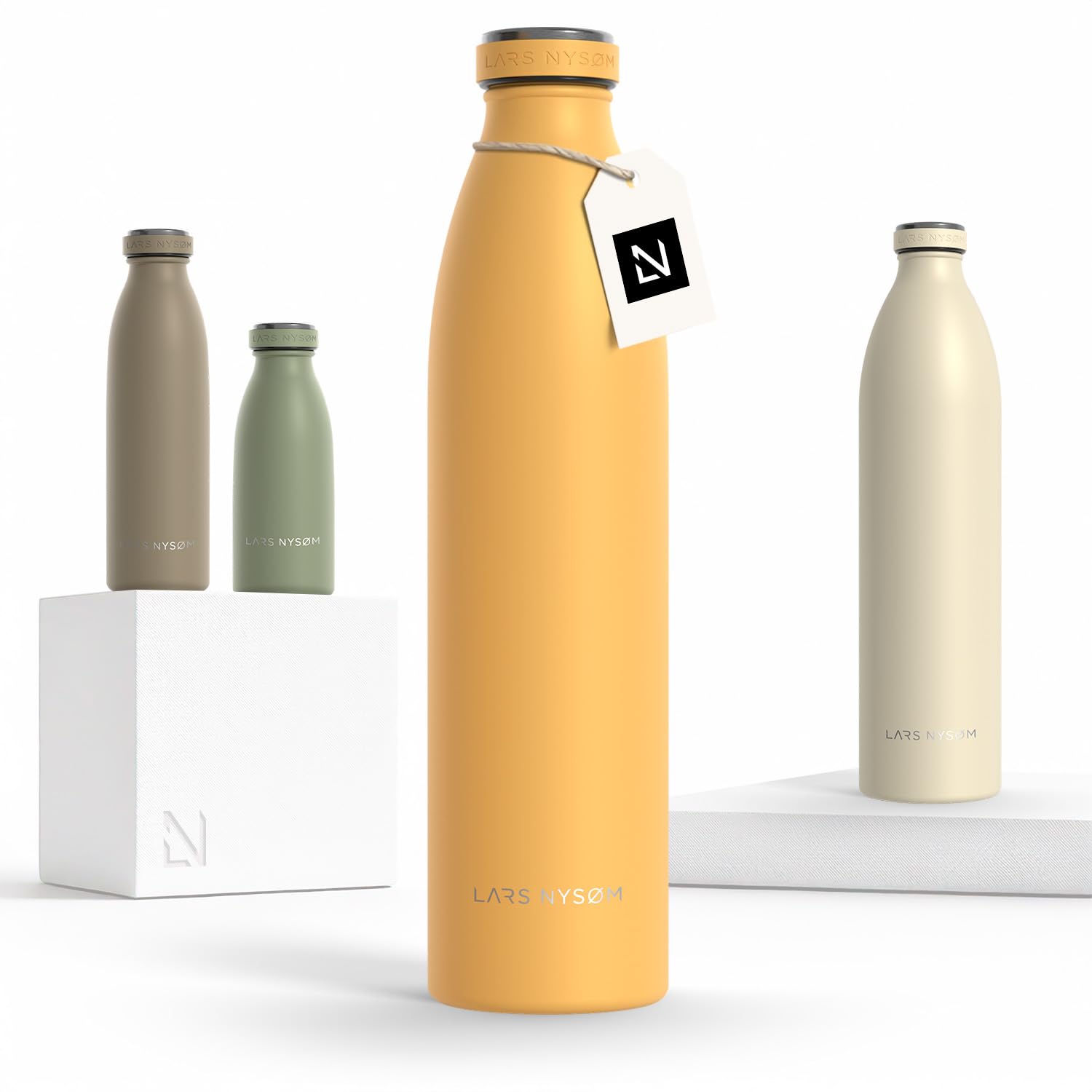 LARS NYSØM Stainless Steel Insulated Water Bottle 350ml, 500ml, 750ml, 1L, 1 5 Liter | Insulated Thermo Flask for Hot and Cold Beverages | Leakproof Drinking Bottle (Mustard Yellow, 1000ml) — image 1