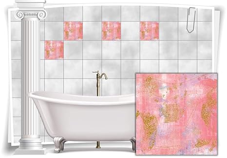 Medianlux Fliesenaufkleber Fliesen Aufkleber Vintage Nostalgie Retro Shabby Chic Pink Gold Kuche Bad Wc Deko 8 Stuck 10x10cm Amazon De Kuche Haushalt