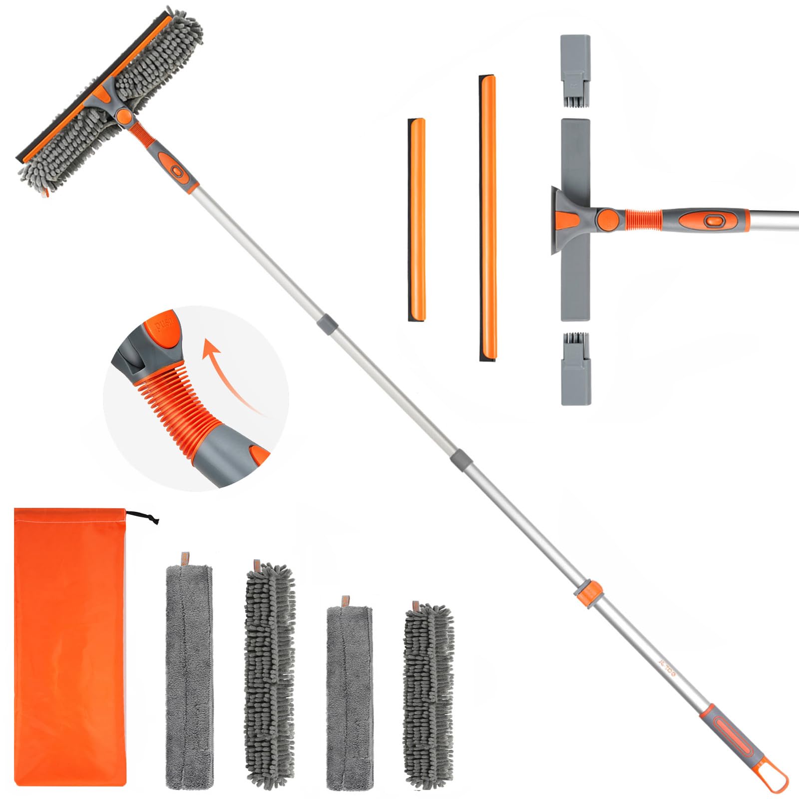 Photo 1 of Eazer 64'' Squeegee Window Cleaner 2 in 1 Rotatable Window Cleaning Tool Kit with Telescopic Pole, Window Washing Equipment with Bendable Head for Indoor/Outdoor Window and Car Glass