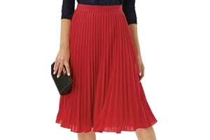GRACE KARIN Women High Elastic Waist Pleated Chiffon Skirt Midi Swing A-line Skirts