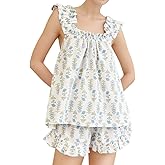 Sotimoon Womens Summer Pajama Sets 2 Piece Outfits Ruffle Trim Top and Shorts Cotton Loungewear Set