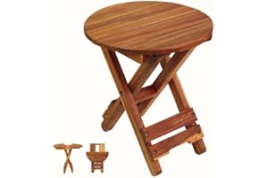 DAXULY Small Patio Table, Outdoor Folding Side Table, Portable Side Table, Small Side Table, Accent Table, Small Coffee End Table, Wood Table Top for Living Room, Bedroom... (Round - Acacia - Set 1)