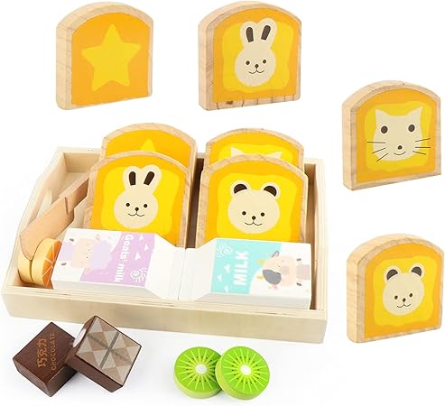 Amazon Promise Babe おままごとセット 8点セット マジックテープ式 木製 パン チョコレート キッチン 果物 キッチンままごと ごっこ遊び 切る遊び 親子遊び 知育玩具 おもちゃ 赤ちゃん 子供 ギフト 誕生日贈り物 クリスマスプレゼント 収納ボックス付き 食べ物