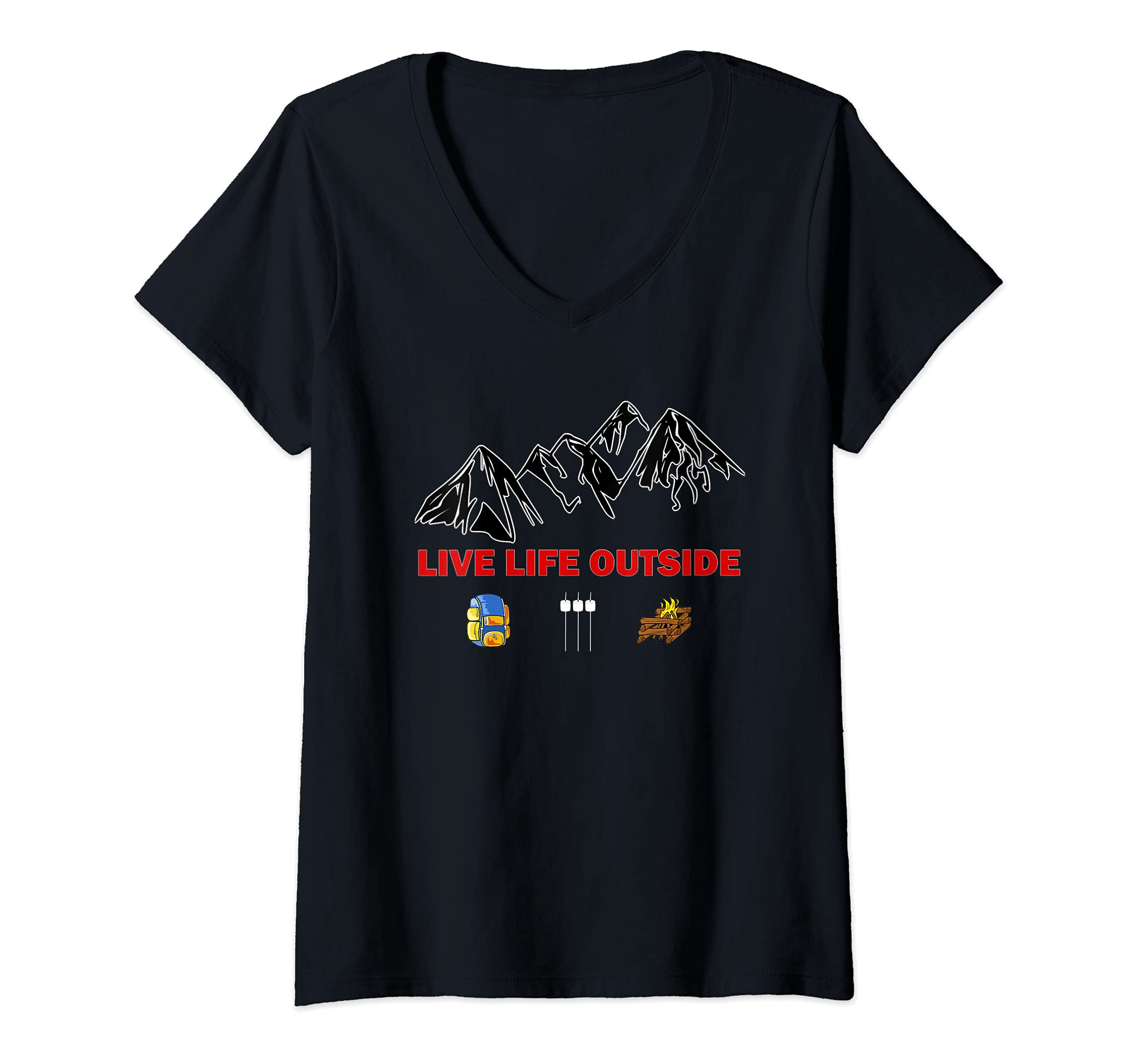 Womens Hiking backpack mountains gift V-Neck T-Shirt