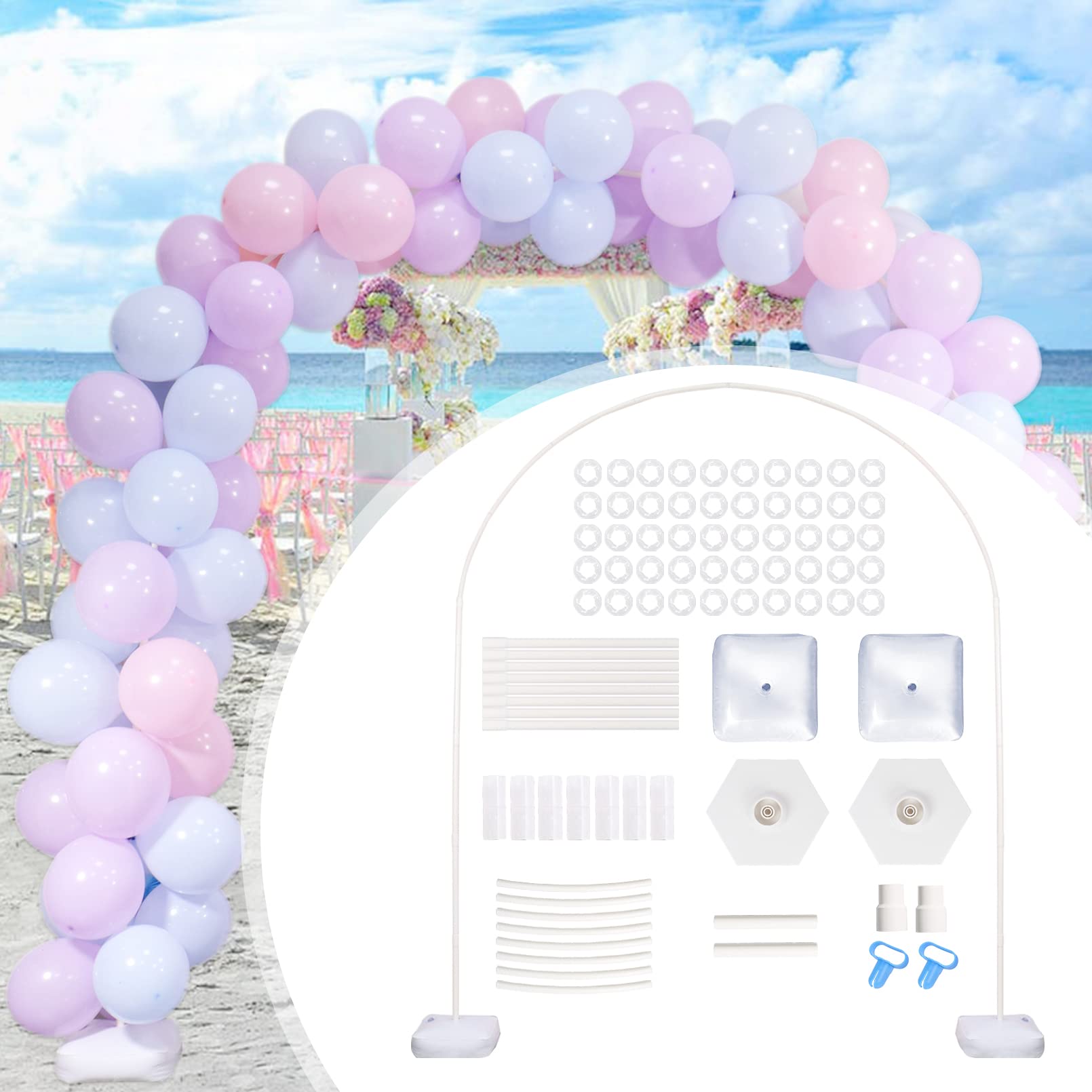 8ft × 6ft Balloon Arch Stand Kit for Floor, Balloon Arch Frame with Base for Wedding, Birthday