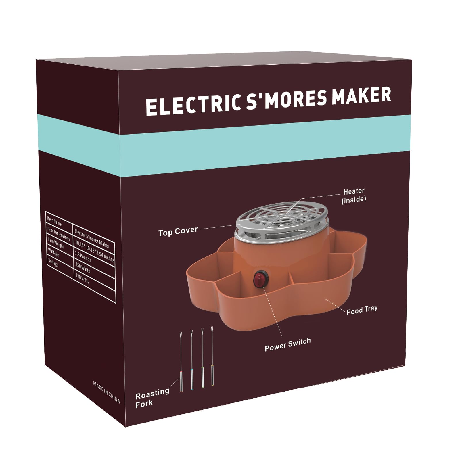 Electric S'mores Maker Tabletop Indoor, Flameless Marshmallow Roaster, Smores Kit with 6 Compartment Trays and 4 Forks, Housewarming Gifts for New House