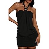 MakeMeChic Women's Ruffle Mini Dress Y2k Backless Sleeveless Western Going Out Halter Dresses