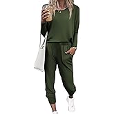 Ekouaer Women's Pajama Sets Casual 2Pcs Sleepwear Long Sleeve Pullover Tops Long Joggers Pants with Pockets
