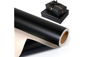 Black Wrapping Paper Roll - Metallic Matte Finish, Solid Color Black Gift Wrap for Men Birthday Wedding Baby Shower Christmas