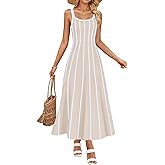 ZESICA Womens 2026 Summer Sleeveless Striped Midi Dresses Casual A Line Swing Knit Long Dress Beach Vacation Clothes