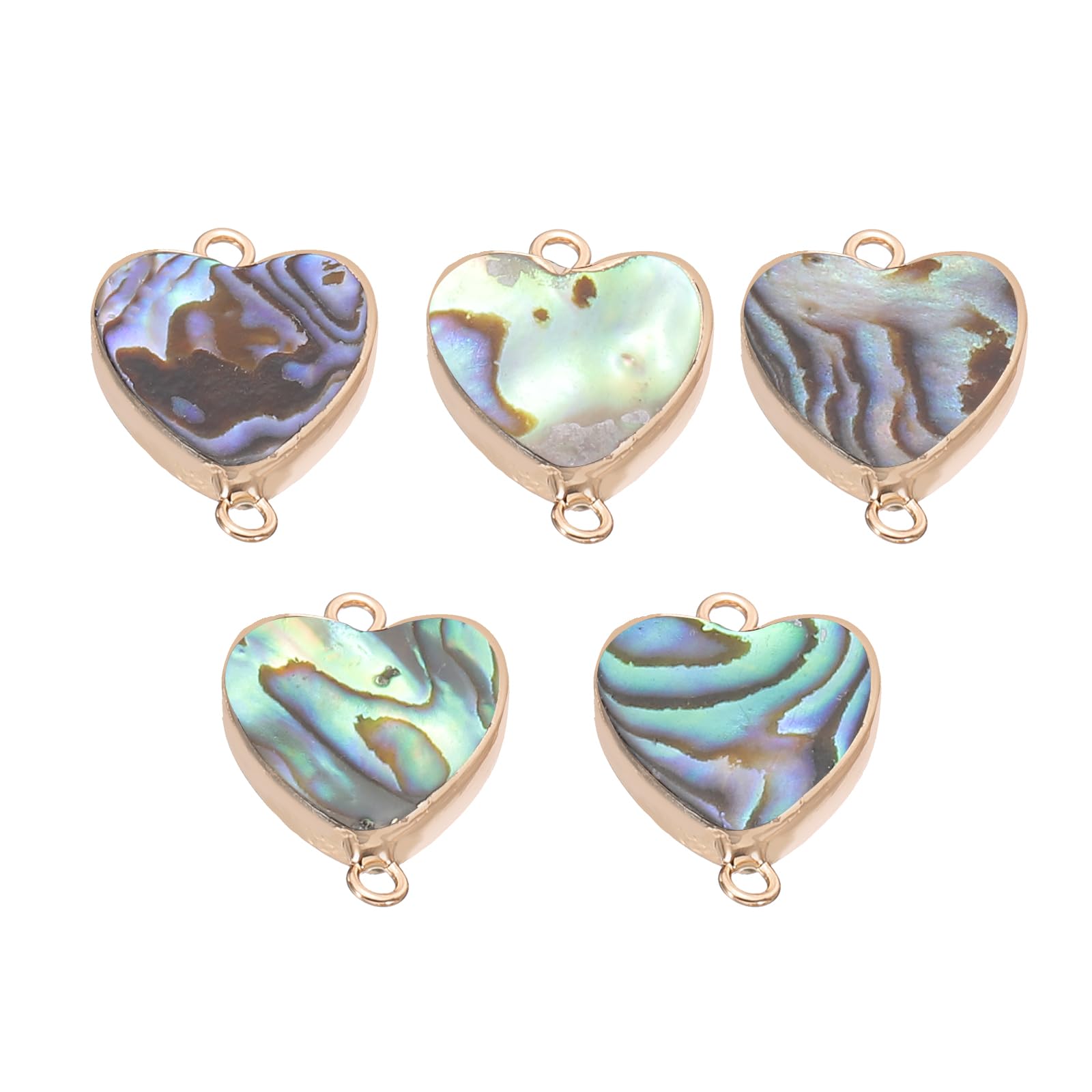 PATIKIL Abalone Shell Charm, 5 Pcs Double Hole Heart Shape Paua Shell Pendant 14mm Sea Abalone Shell Decorations for Necklace DIY Ocean Jewelry Making, Mix Colors