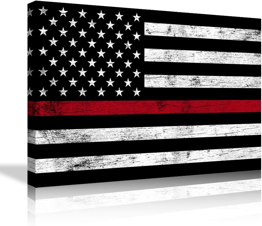 Firefighter American Flag Wall Decor American Flag Wall Art American Flag Canvas Painting American Flag Pictures Print Artwork for Living Room Bedroom Framed Ready to Hang