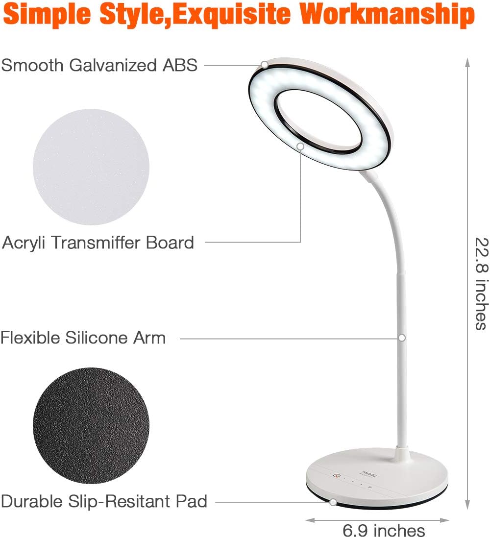Miady LED Desk Lamp Eye-Caring Table Lamp, 3 Color Modes with 4 Levels of Brightness, Dimmable Office Lamp with Adapter, Touch Control Sensitive, 360° Flexible - - 